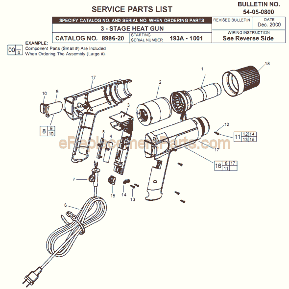 Page A Diagram and Parts List for 8986-20 SER 193A Milwaukee Heat Gun