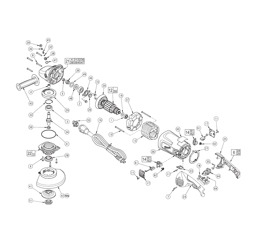 Fig-0 Diagram and Parts List for 6089-31 B46C Milwaukee Angle Grinder