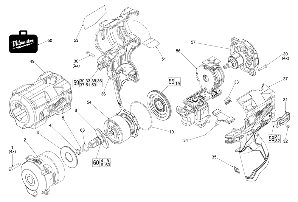 Fig-0 Diagram and Parts List for 2554-20 J61A Milwaukee Impact Driver