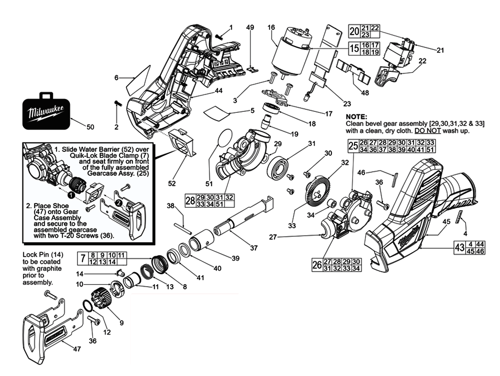 Fig-0 Diagram and Parts List for 2420-20 B56E Milwaukee Reciprocating Saw