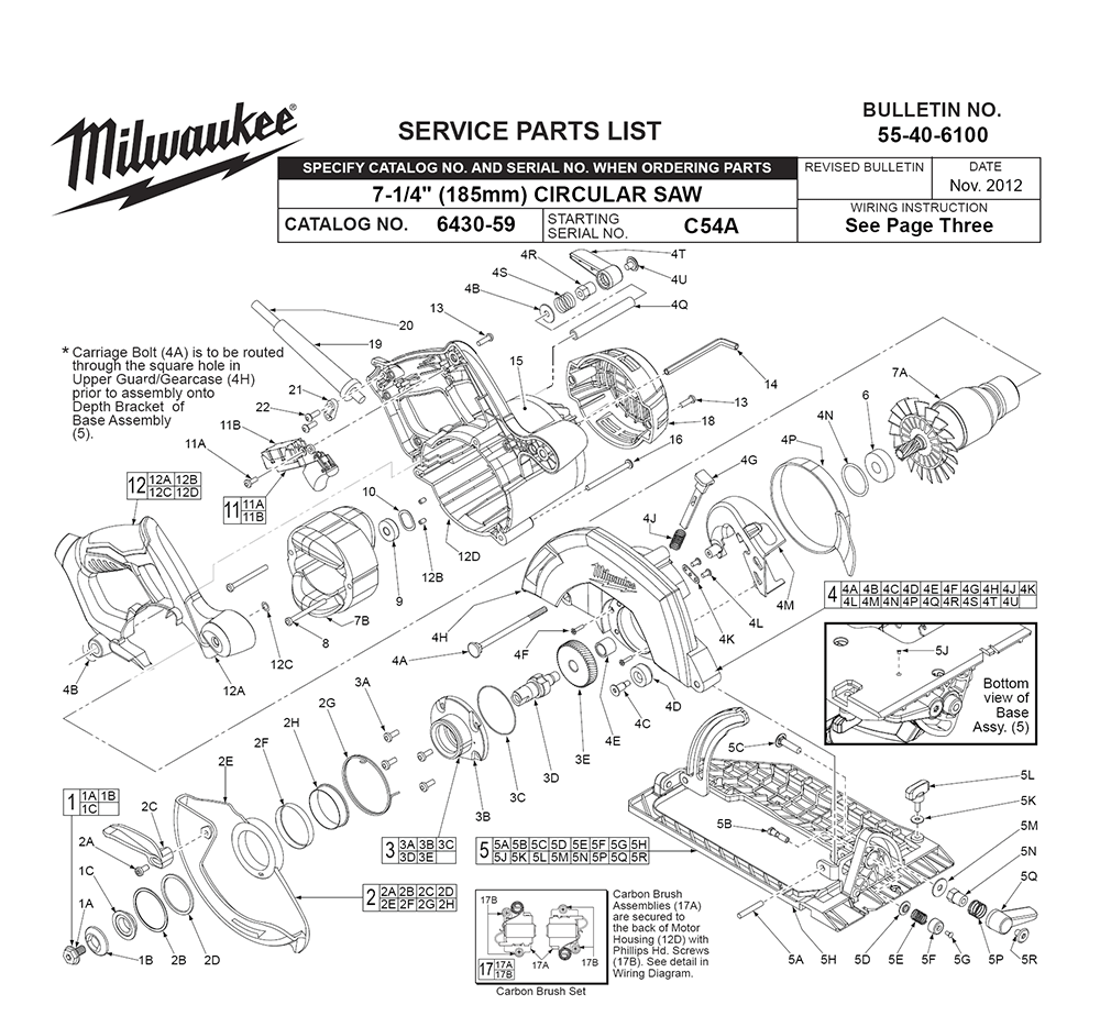 Fig-0 Diagram and Parts List for 6430-59 C54A Milwaukee Circular Saw