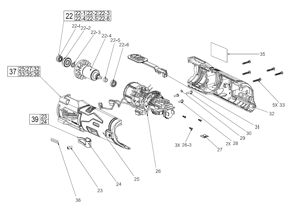 Fig-1 Diagram and Parts List for 2476-20 M49A Milwaukee Nibbler & Shears