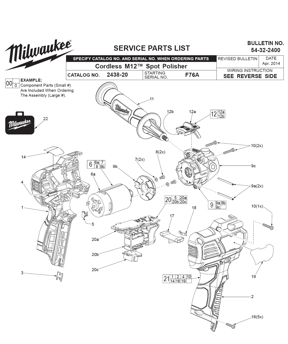 Fig-0 Diagram and Parts List for 2438-22 F76A Milwaukee Sander Polisher