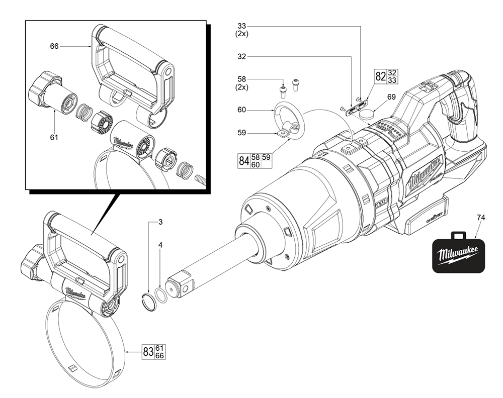 Fig-0 Diagram and Parts List for 2869-20 L12A Milwaukee Impact Driver