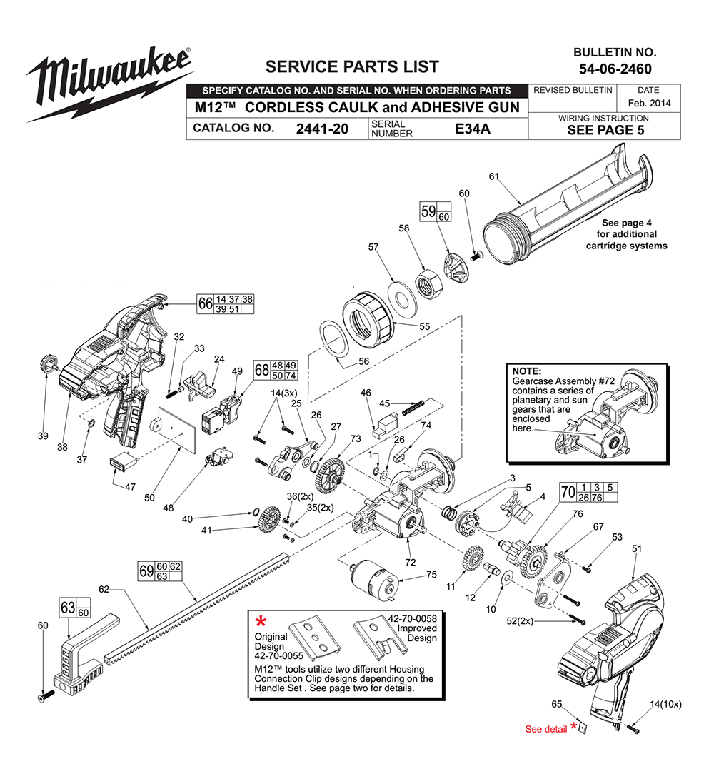 Fig-0 Diagram and Parts List for 2441-20 E34A Milwaukee Caulking Gun