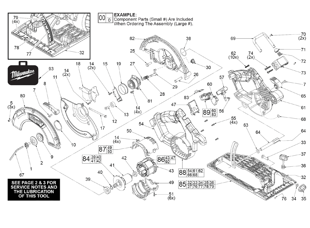 Fig-0 Diagram and Parts List for 2731-20 F95A Milwaukee Saw