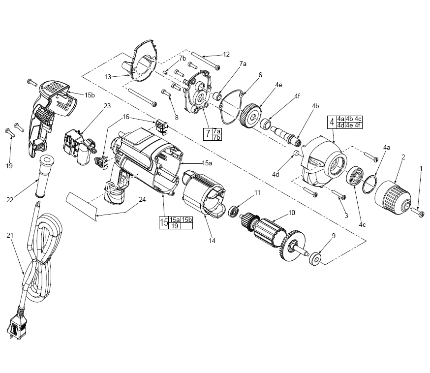 Fig-0 Diagram and Parts List for 0240-20  Milwaukee Electric Drill