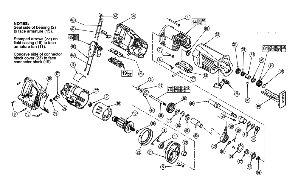 Fig-0 Diagram and Parts List for 0719-50 A56B Milwaukee Saw