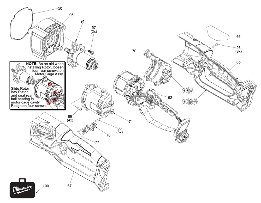 Fig-1 Diagram and Parts List for 2811-20 K58A Milwaukee Drill