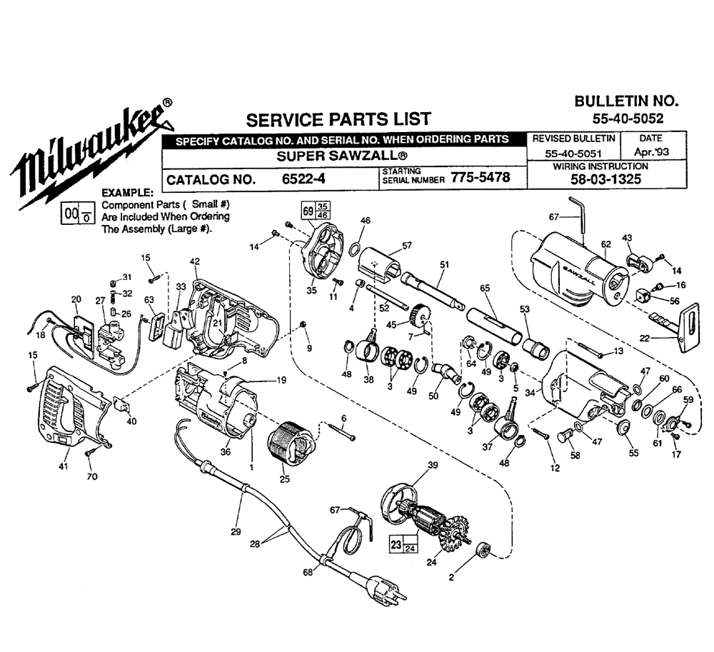 Fig-0 Diagram and Parts List for 6522-4 775-5478 Milwaukee Saw
