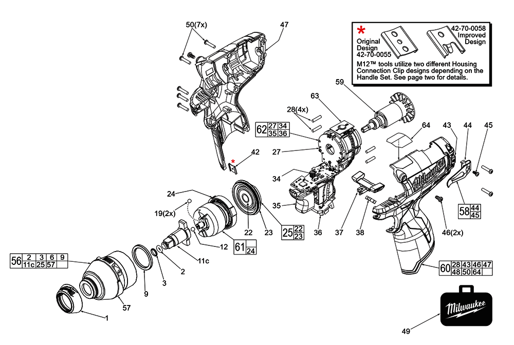 Fig-0 Diagram and Parts List for 2454-059 F14B Milwaukee Impact Driver