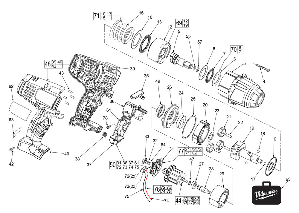 Fig-0 Diagram and Parts List for 2663-059 D43B Milwaukee Impact Driver