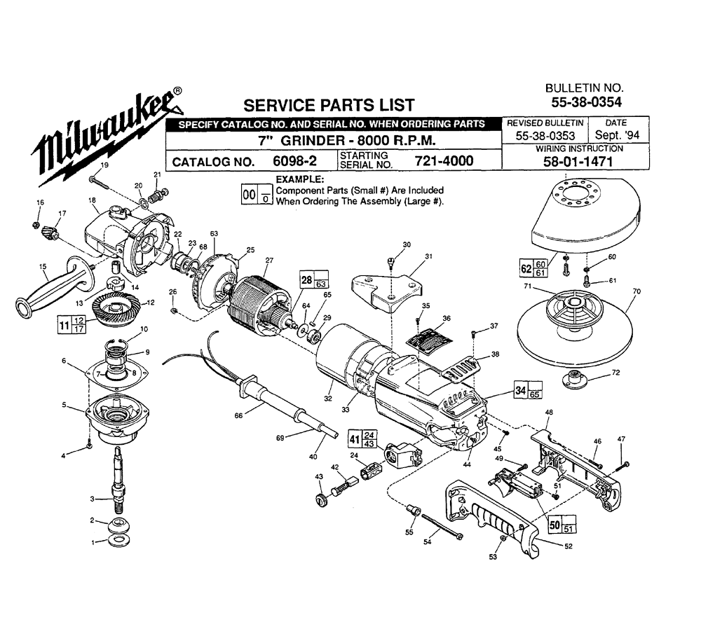 Fig-0 Diagram and Parts List for 6098-2 721-4000 Milwaukee Angle Grinder