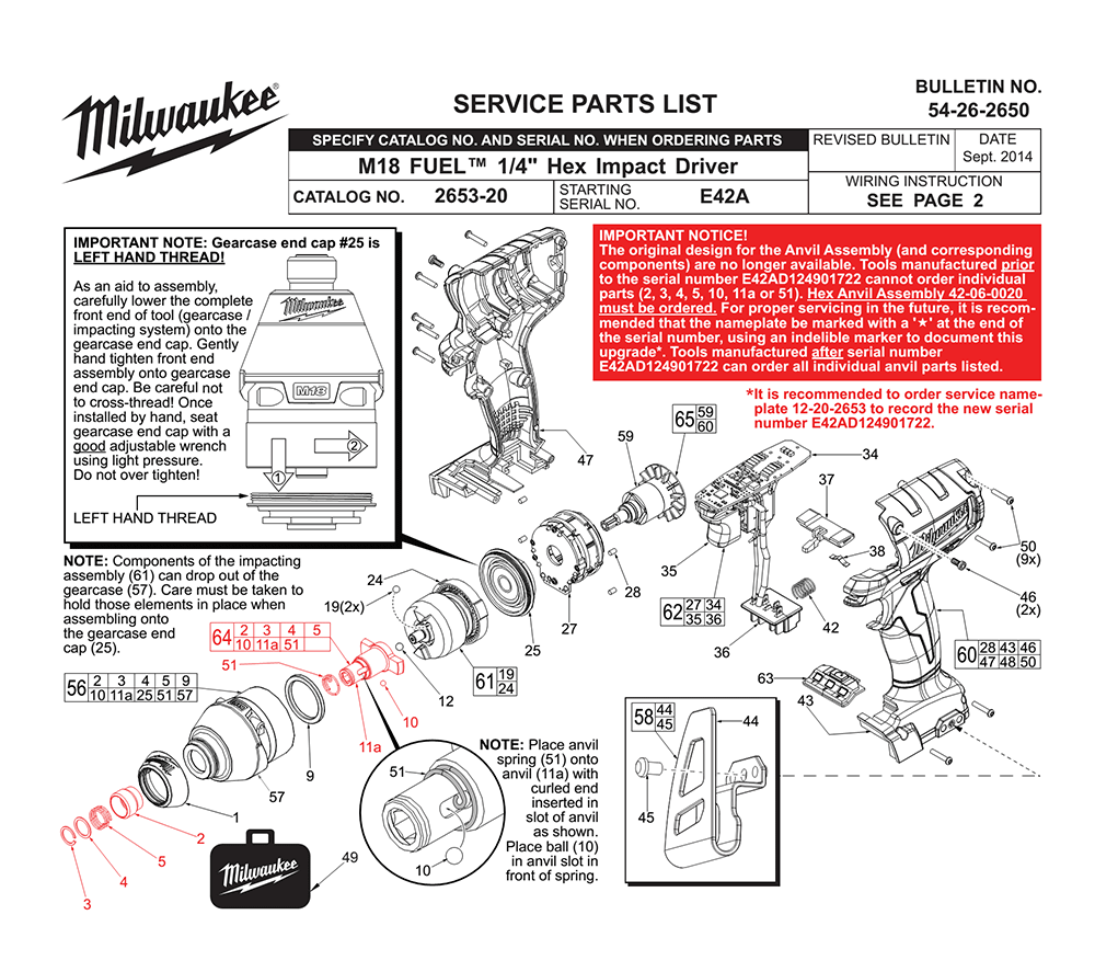 Fig-0 Diagram and Parts List for 2653-22 E42A Milwaukee Impact Driver
