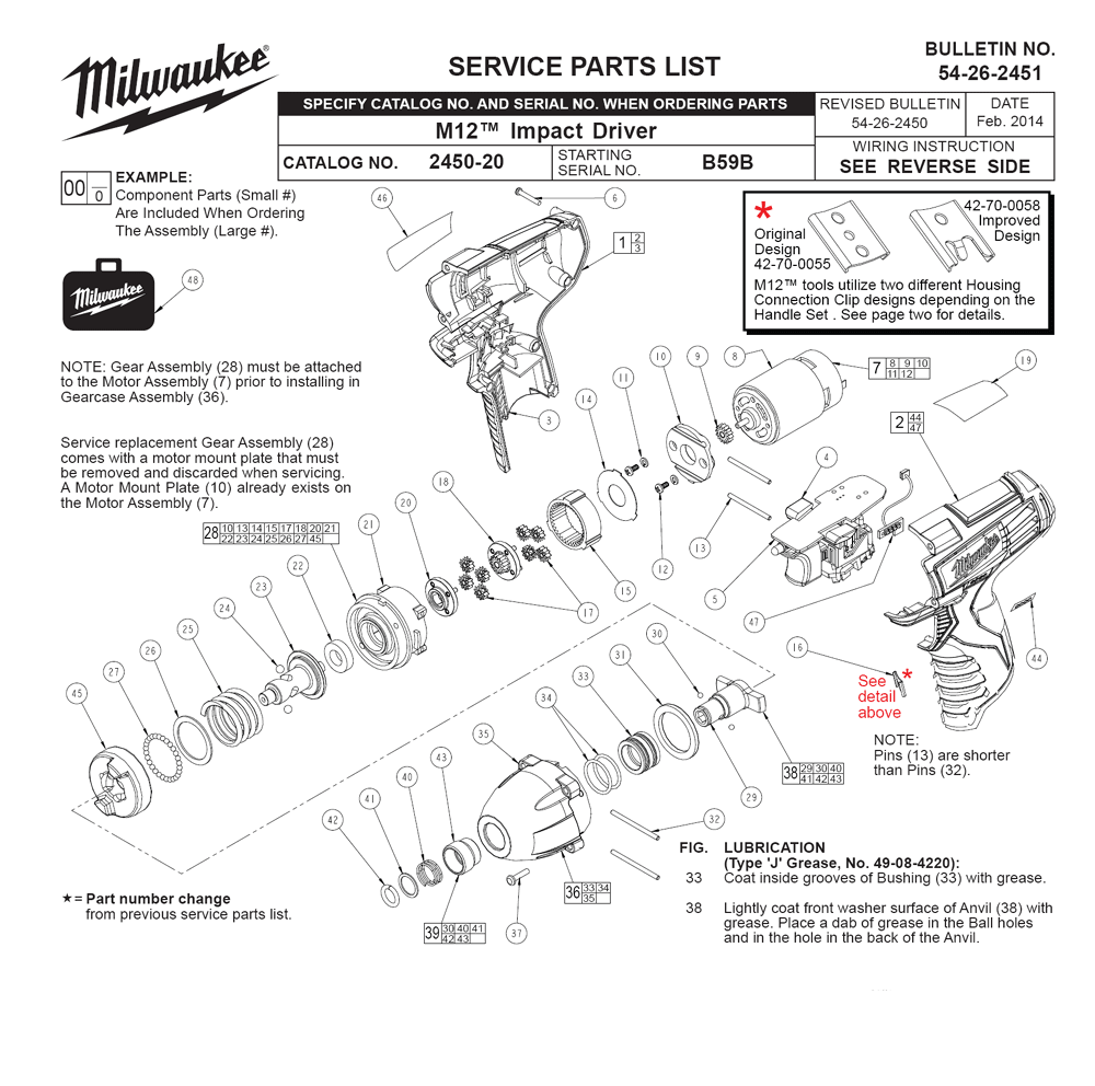 Fig-0 Diagram and Parts List for 2450-22 B59B Milwaukee Impact Driver