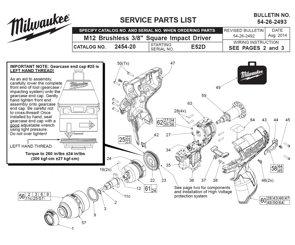 Fig-0 Diagram and Parts List for 2454-20 E52D Milwaukee Impact Driver