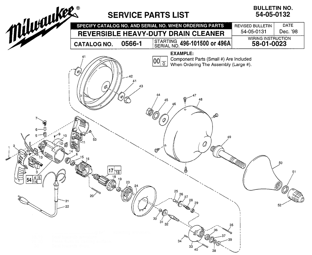 Fig-0 Diagram and Parts List for 0566-1 496A Milwaukee Electric Drill