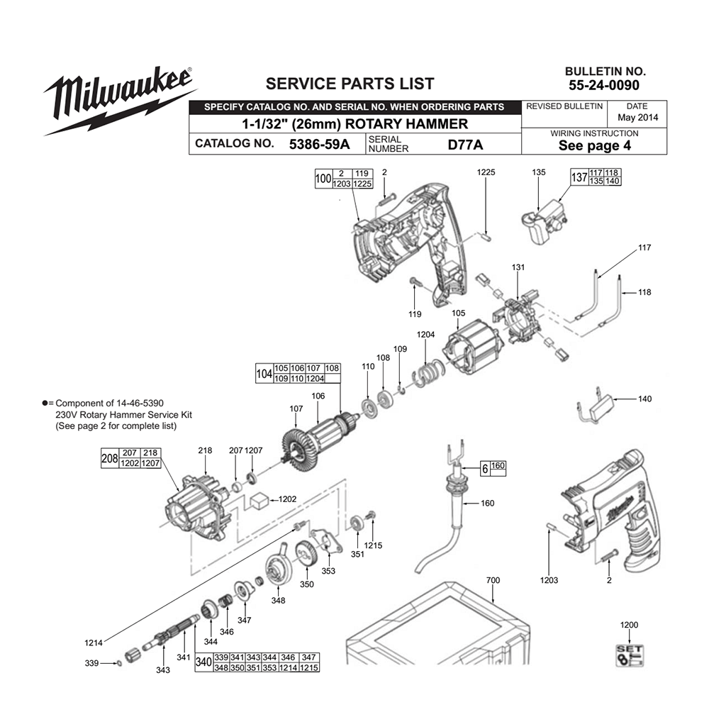 Fig-0 Diagram and Parts List for 5386-59A D77A Milwaukee Hammer Drill