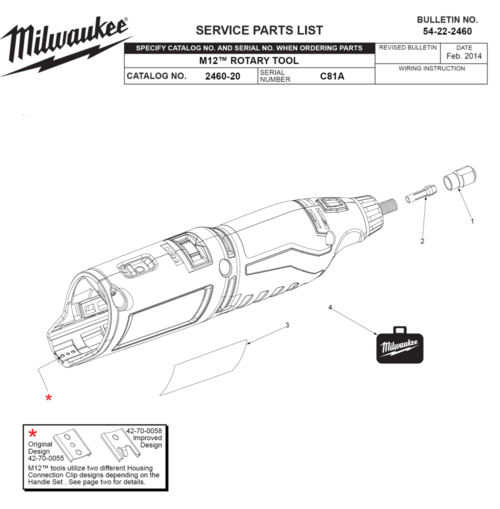 Fig-0 Diagram and Parts List for 2460-21 C81A Milwaukee Hammer Drill