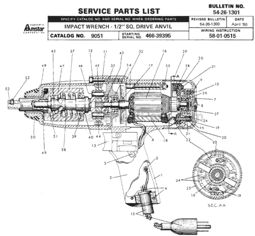 Page A Diagram and Parts List for 9051 SER 466-39395 Milwaukee Impact Driver