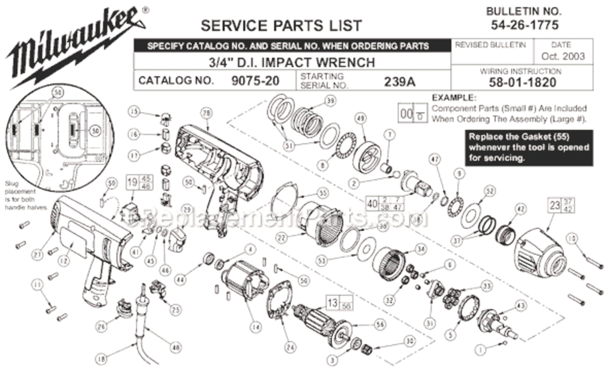 Page A Diagram and Parts List for 9075-20 SER 239A Milwaukee Impact Driver
