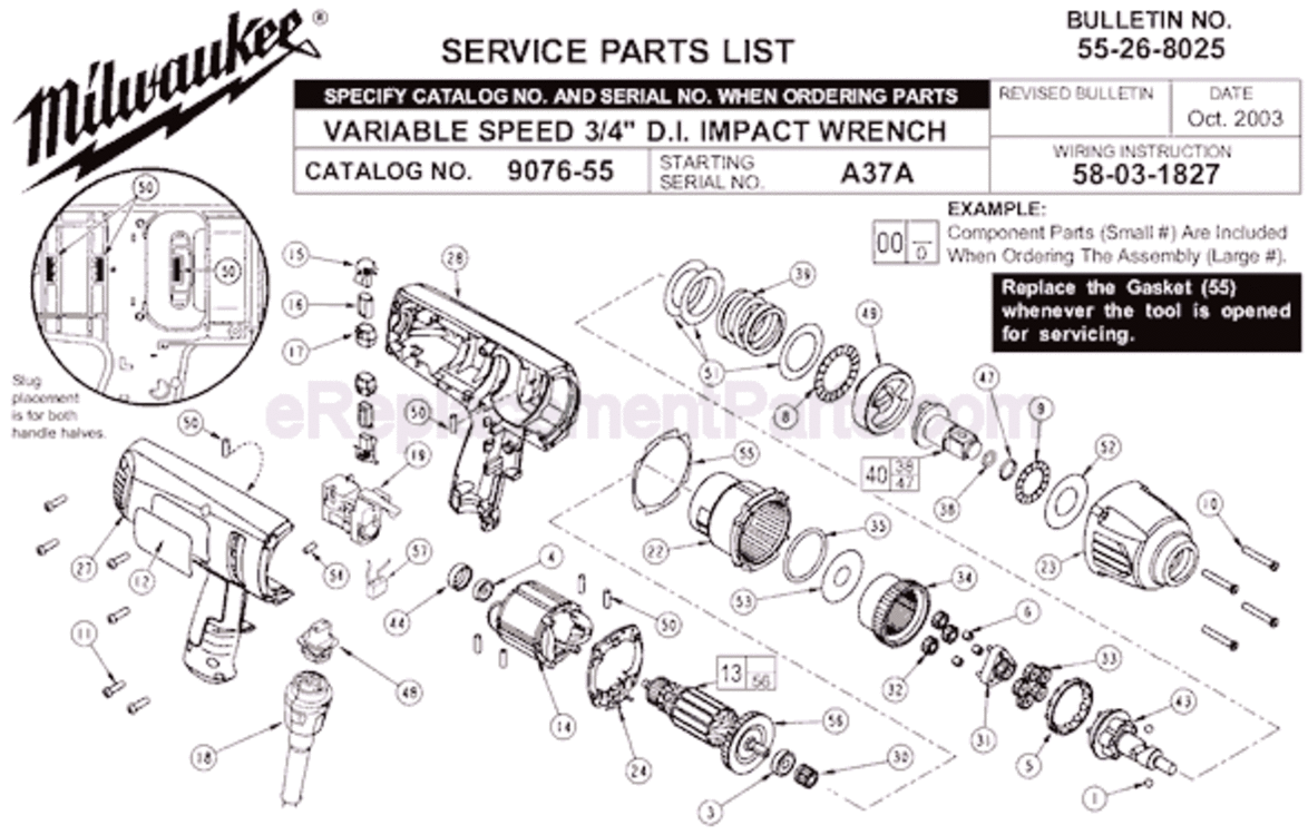 Page A Diagram and Parts List for 9076-55 SER A37A Milwaukee Impact Driver