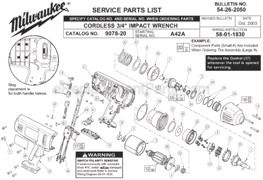 Page A Diagram and Parts List for 9078-20 SER A42A Milwaukee Impact Driver