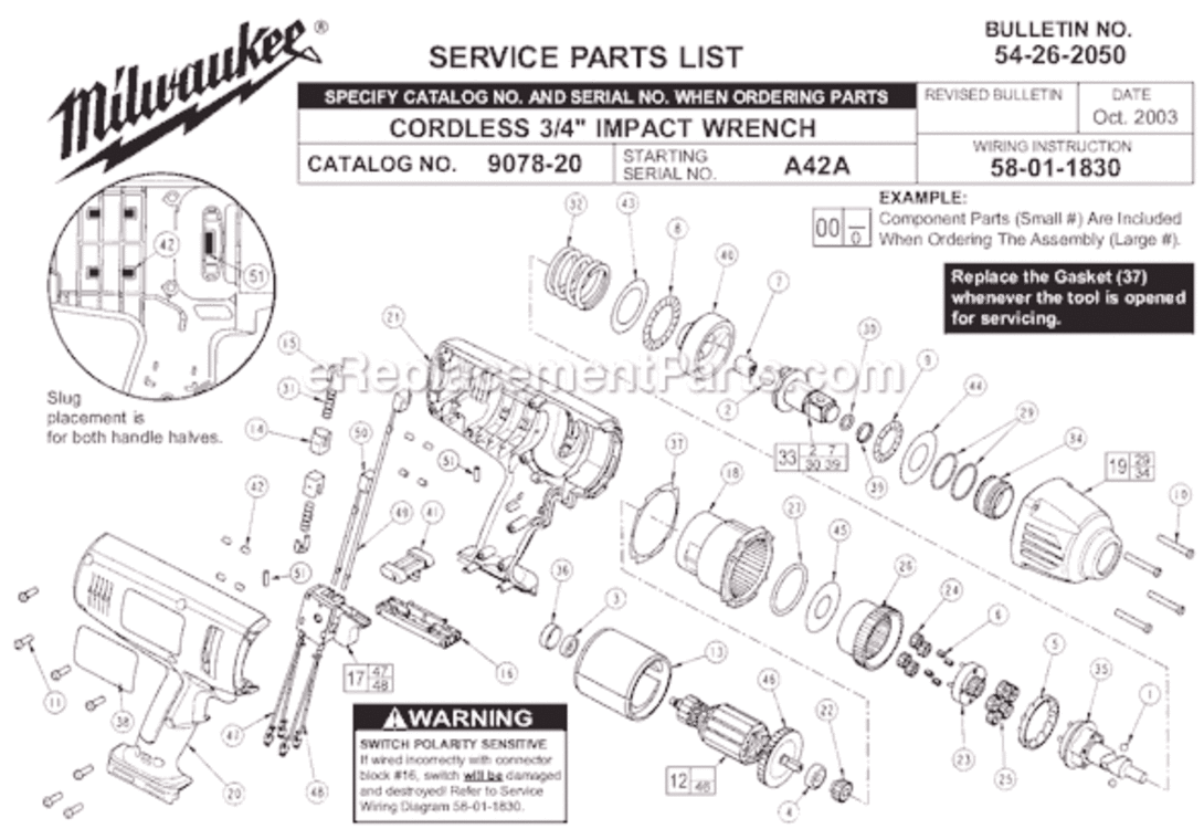 Page A Diagram and Parts List for 9078-22 SER A42A Milwaukee Impact Driver