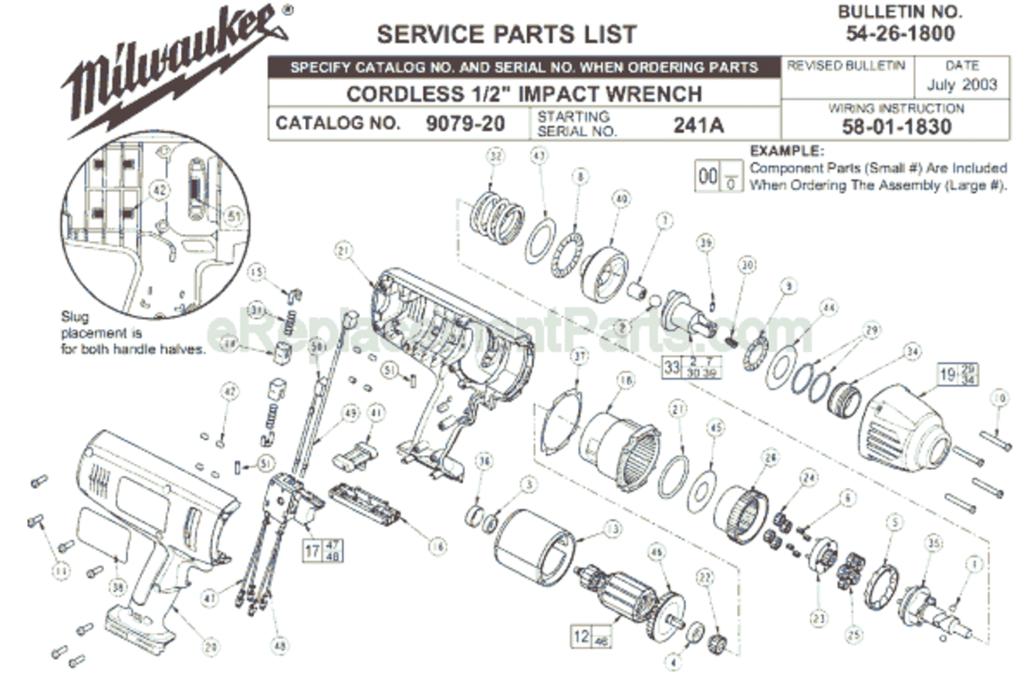 Page A Diagram and Parts List for 9079-20 SER 241A Milwaukee Impact Driver