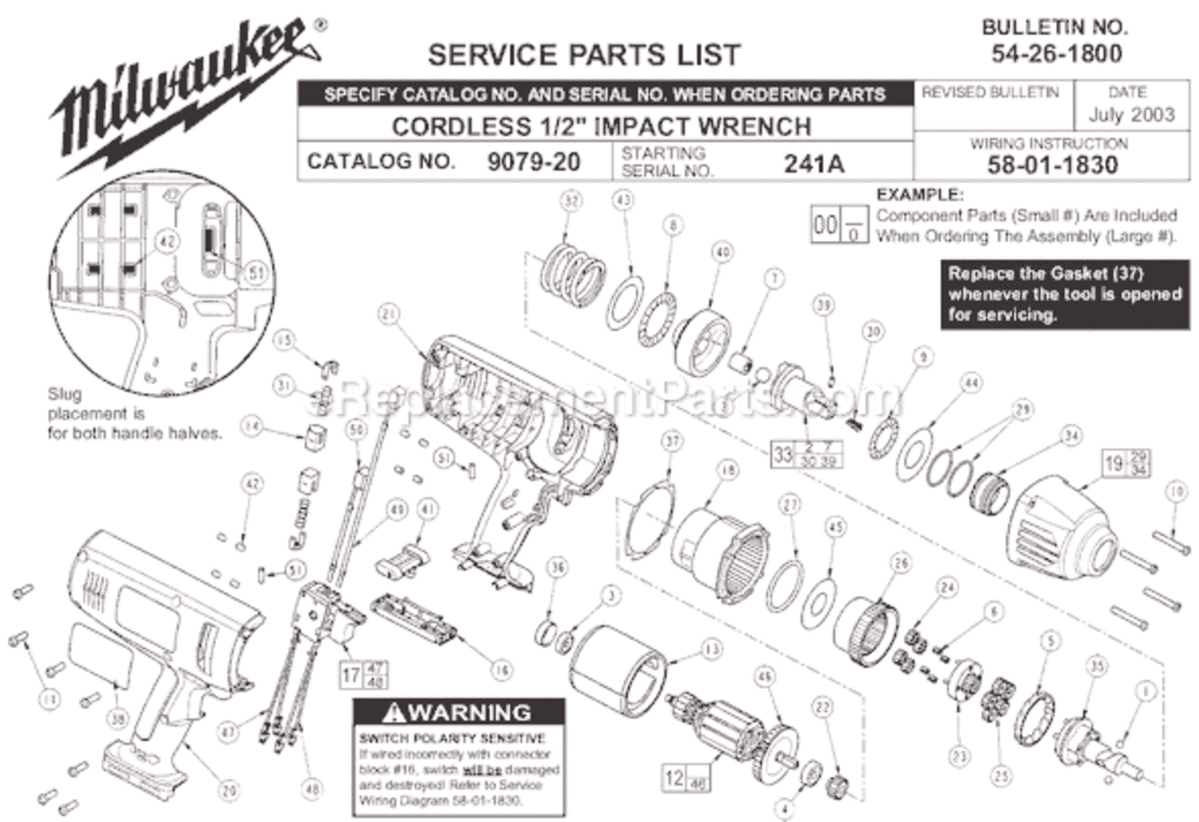 Page A Diagram and Parts List for 9079-23 SER 241A Milwaukee Impact Driver