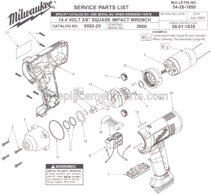 Page A Diagram and Parts List for 9082-20 SER 398A Milwaukee Impact Driver