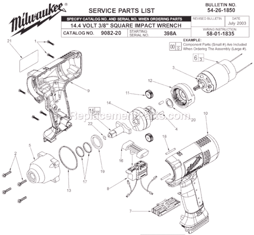 Page A Diagram and Parts List for 9082-22 SER 398A Milwaukee Impact Driver