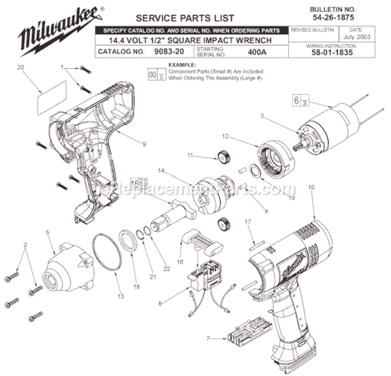 Page A Diagram and Parts List for 9083-22 SER 400A Milwaukee Impact Driver