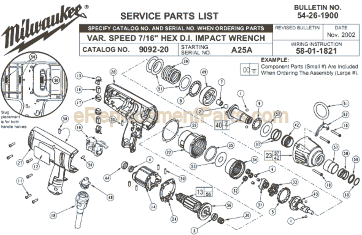 Page A Diagram and Parts List for 9092-20 SER A25A Milwaukee Impact Driver