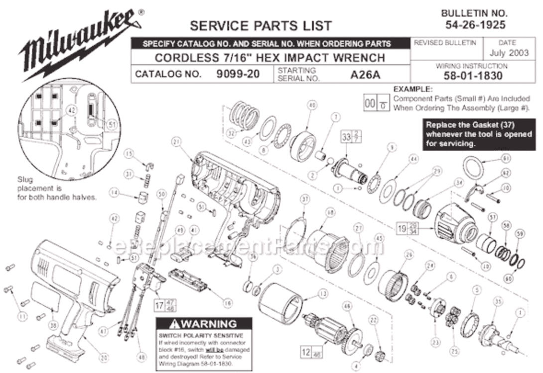 Page A Diagram and Parts List for 9099-23 SER A26A Milwaukee Impact Driver