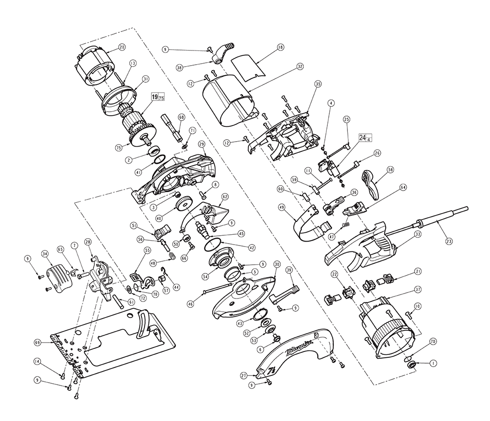 Fig-0 Diagram and Parts List for 6391-21 189B Milwaukee Saw