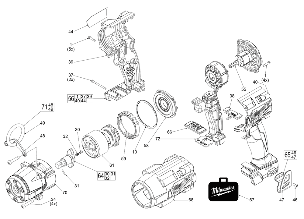 Fig-0 Diagram and Parts List for 2962P-20 L80A Milwaukee Impact Driver