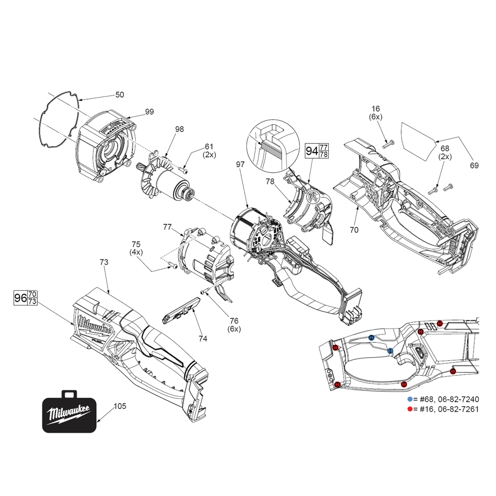Fig-0 Diagram and Parts List for 2711-20 G61A Milwaukee Cordless Drill
