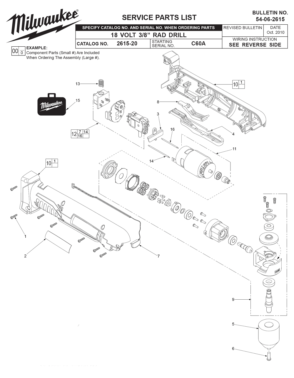 Fig-0 Diagram and Parts List for 2615-21 C60A Milwaukee Hammer Drill