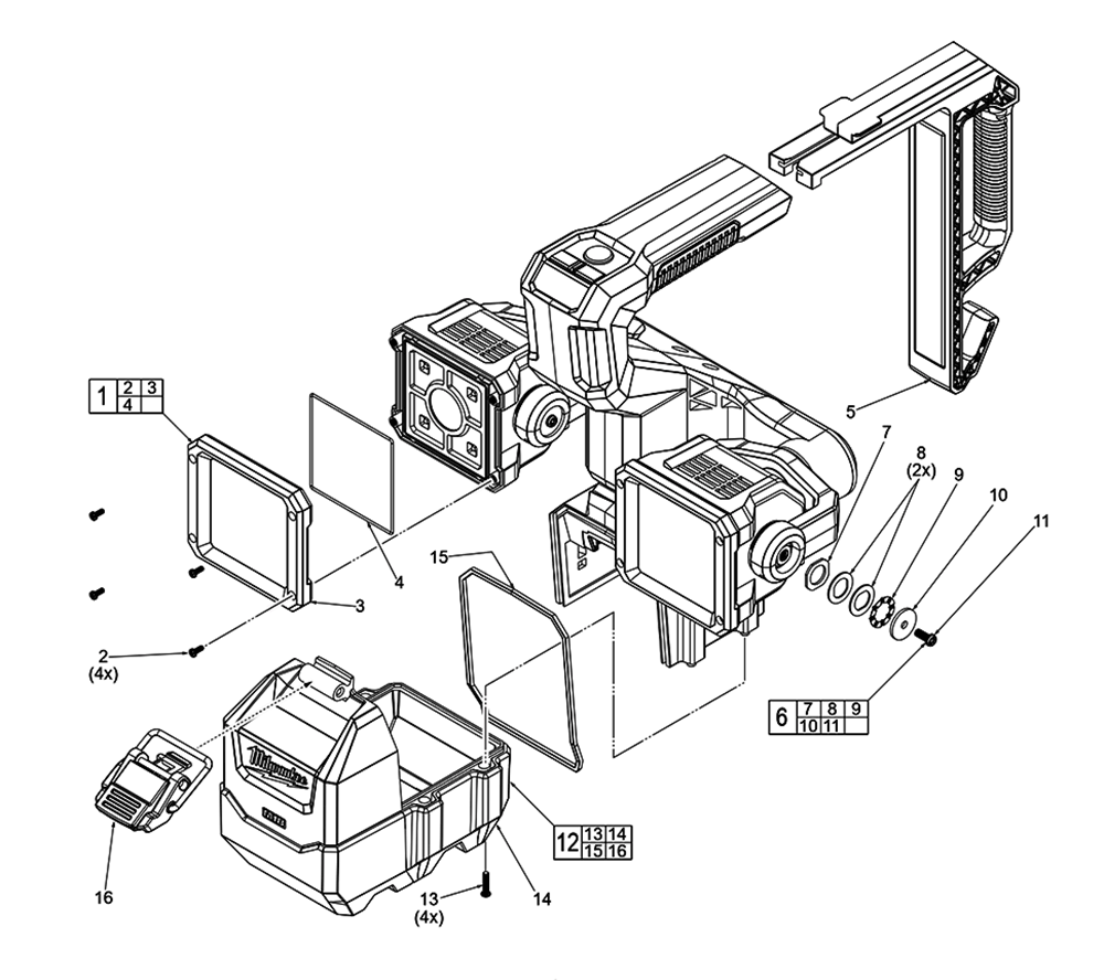 Fig-0 Diagram and Parts List for 2122-20 H72B Milwaukee Worklight & Flashlight