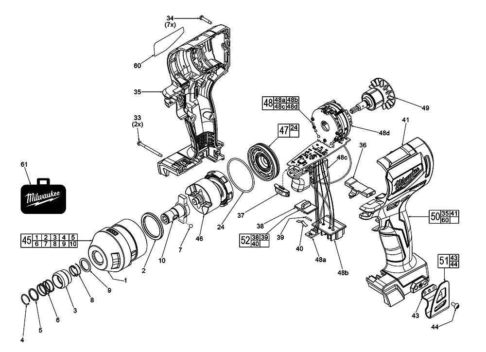 Fig-0 Diagram and Parts List for 2851-20 J56A Milwaukee Impact Driver
