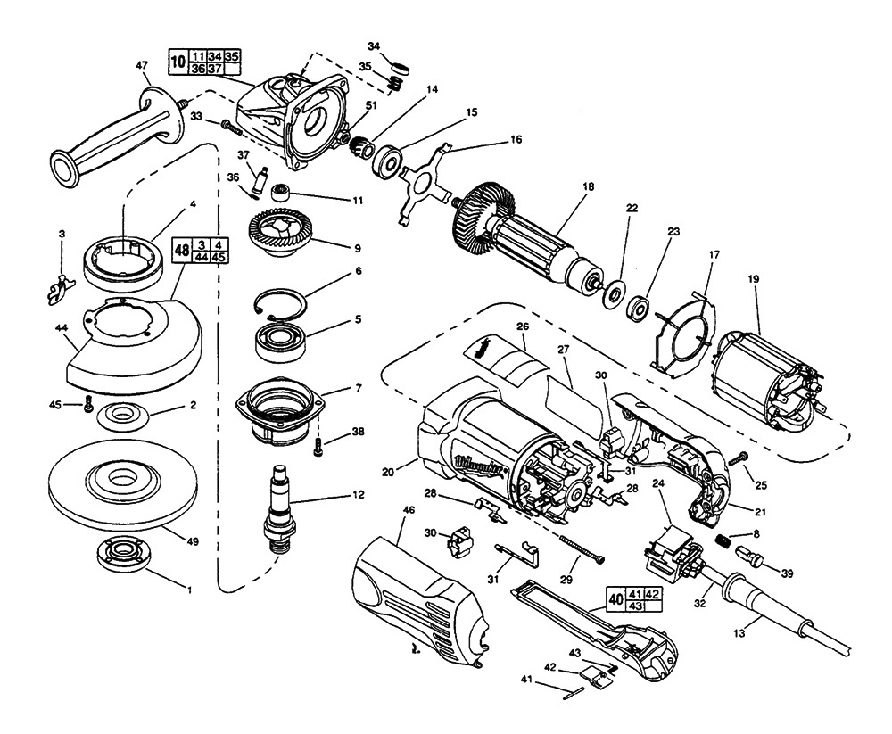Fig-0 Diagram and Parts List for 6149-50 919A Milwaukee Angle Grinder
