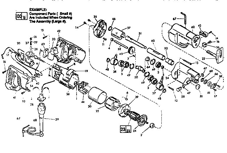 Unit Parts Diagram and Parts List for 6527 TYPE A Milwaukee Reciprocating Saw