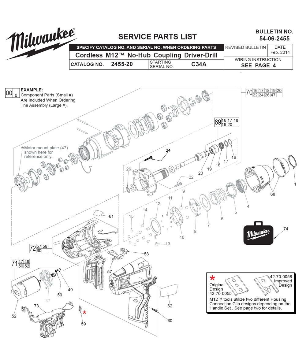 Fig-0 Diagram and Parts List for 2455-22 C34A Milwaukee Cordless Drill