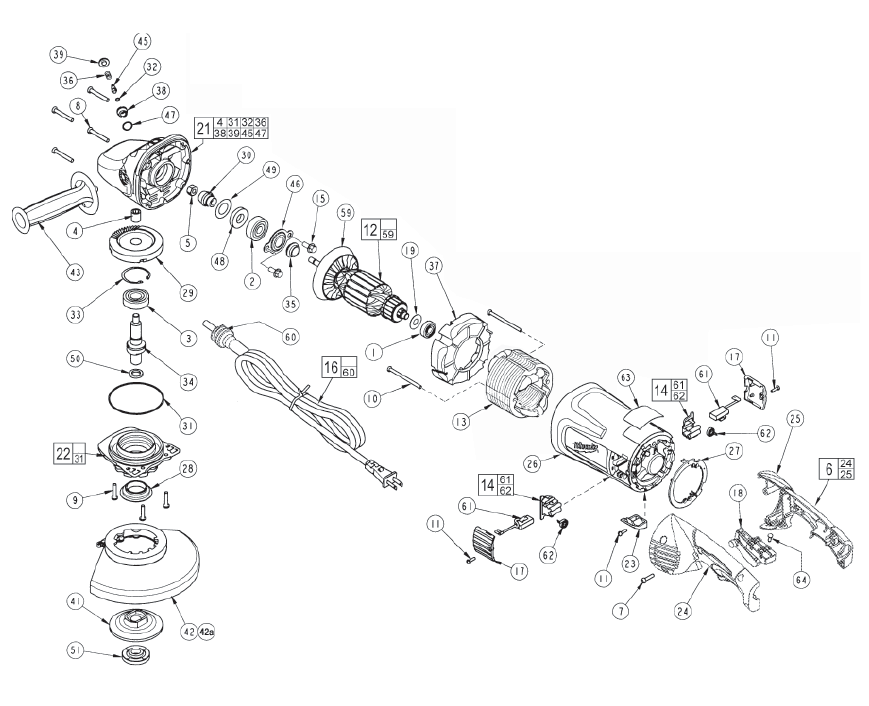 Fig-0 Diagram and Parts List for 6088-30  Milwaukee Angle Grinder