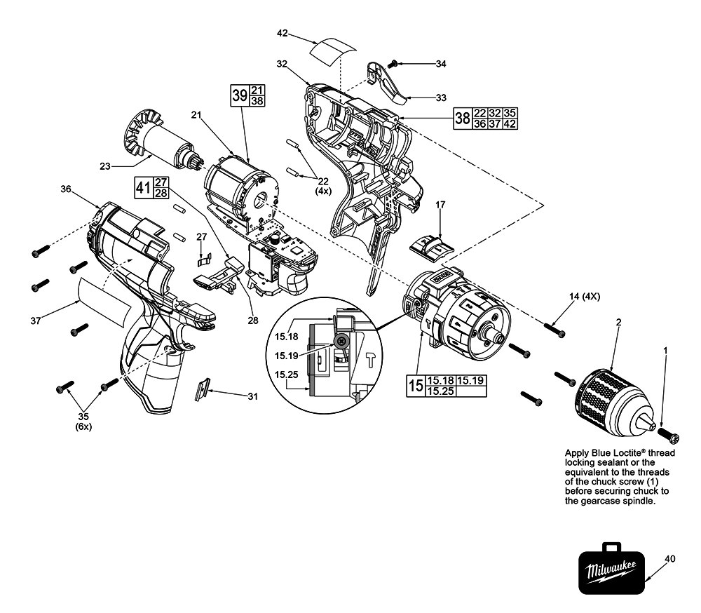 Fig-0 Diagram and Parts List for 2404-059 F17A Milwaukee Hammer Drill