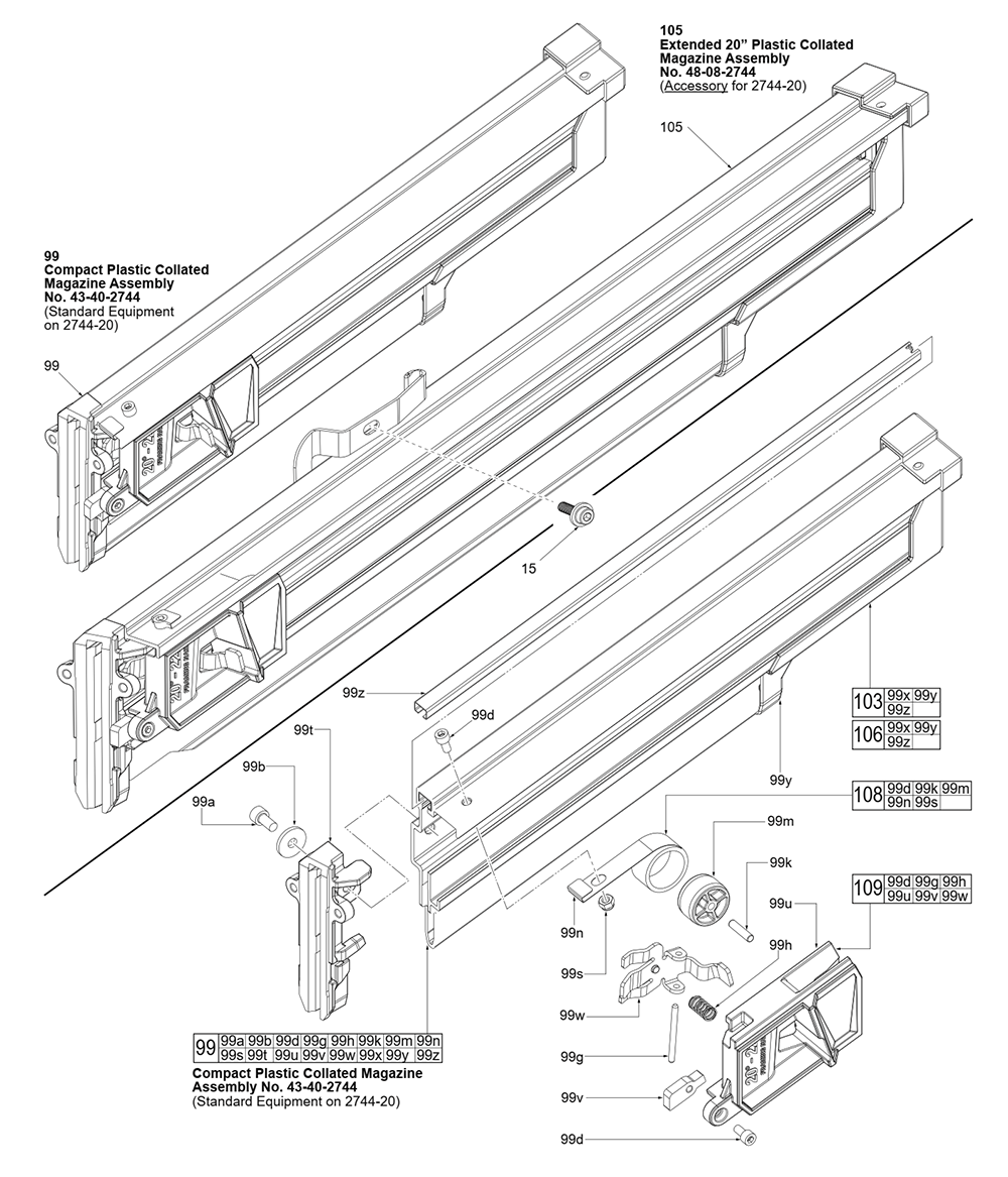 Fig-1 Diagram and Parts List for 2744-20 K82A Milwaukee Nailer