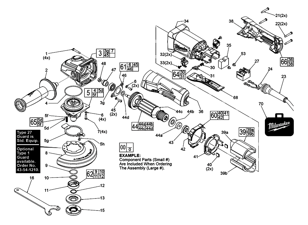 Fig-0 Diagram and Parts List for 6141-30 H38B Milwaukee Angle Grinder