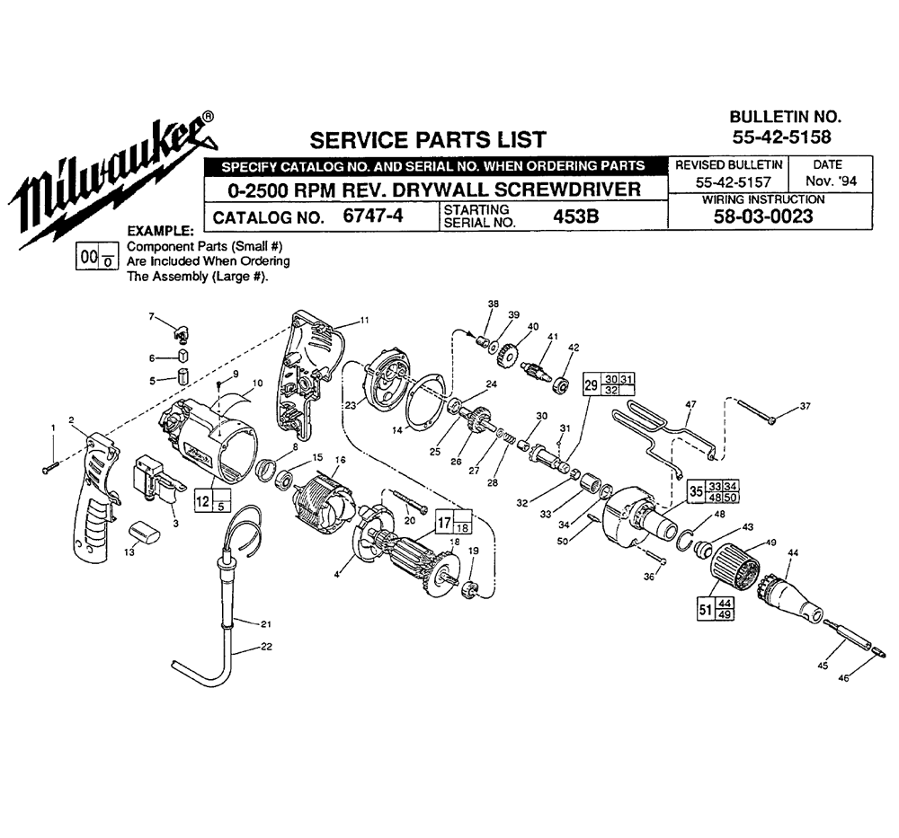 Fig-0 Diagram and Parts List for 6747-4 453B Milwaukee Electric Drill
