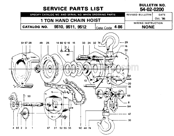 Page A Diagram and Parts List for 9510 SER 4-86 Milwaukee Hoist & Winch